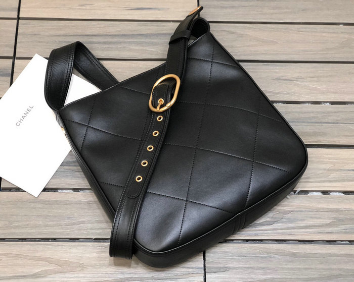 Chanel Calfskin Hobo Handbag Black AS2844