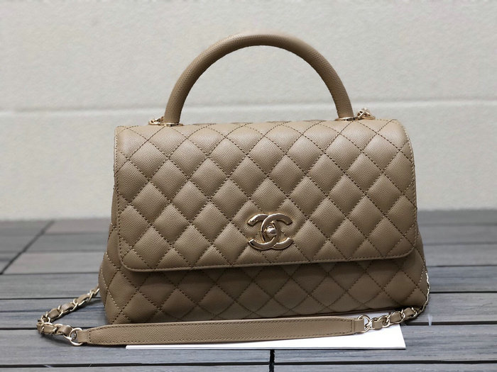 Chanel Flap Bag with Top Handle Beige A92991