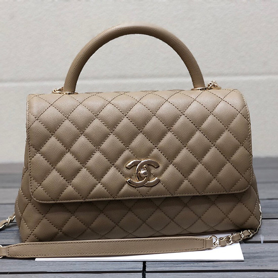 Chanel Flap Bag with Top Handle Beige A92991