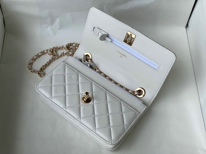 Chanel Lambskin WOC Chain Wallet White A88633