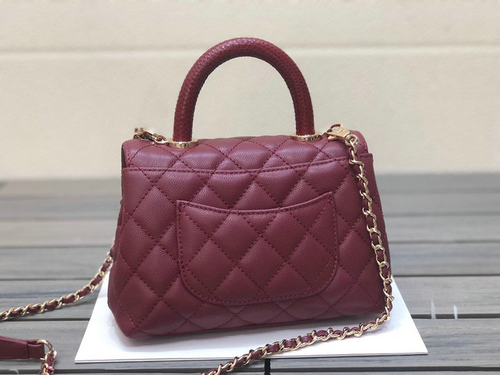 Chanel Mini Flap Bag with Top Handle Burgundy AS2215