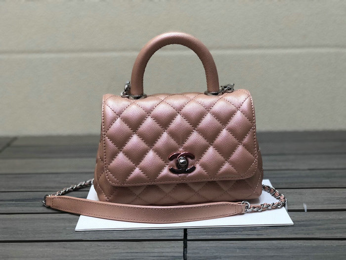 Chanel Mini Flap Bag with Top Handle Shiny Pink AS2215