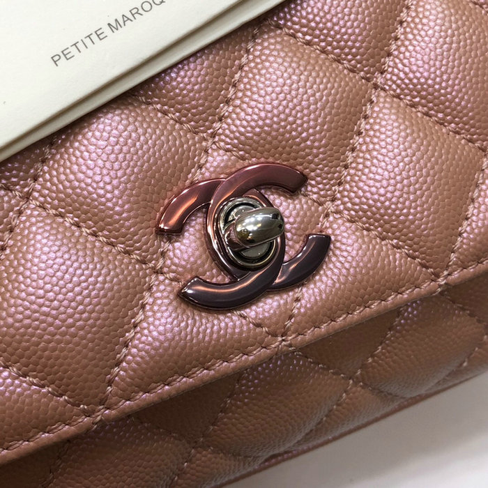 Chanel Mini Flap Bag with Top Handle Shiny Pink AS2215