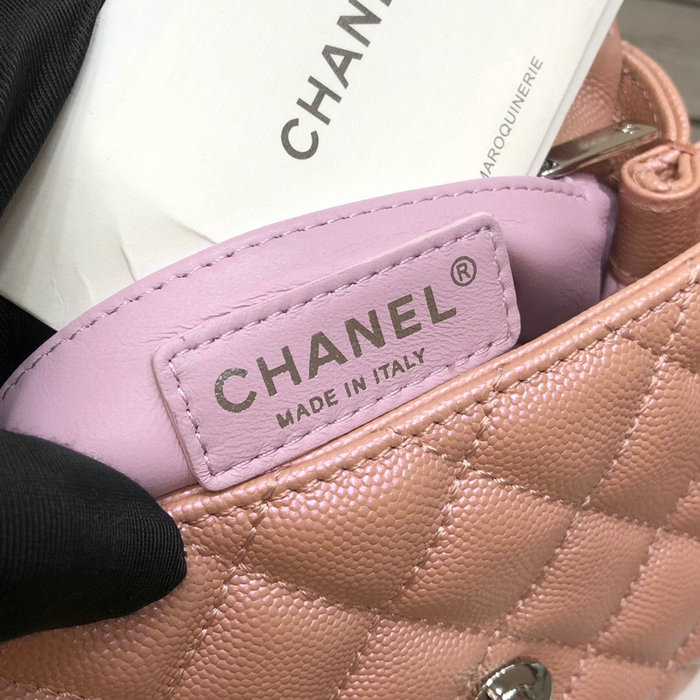 Chanel Mini Flap Bag with Top Handle Shiny Pink AS2215