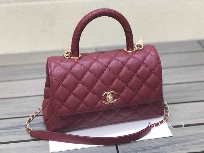 Chanel Small Flap Bag with Top Handle Burgundy A92990