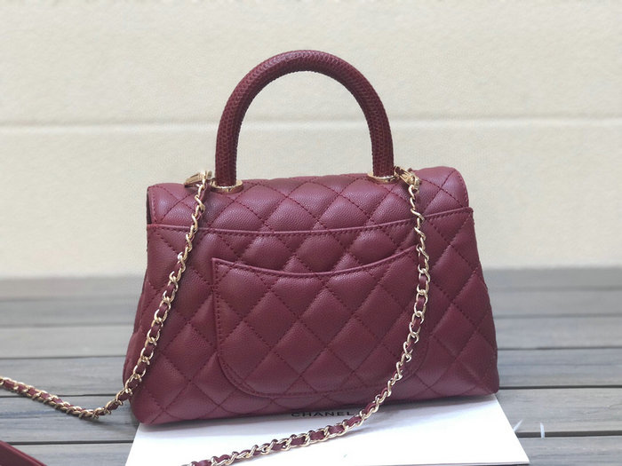 Chanel Small Flap Bag with Top Handle Burgundy A92990