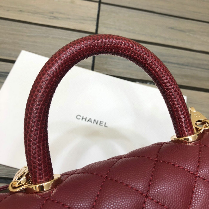 Chanel Small Flap Bag with Top Handle Burgundy A92990