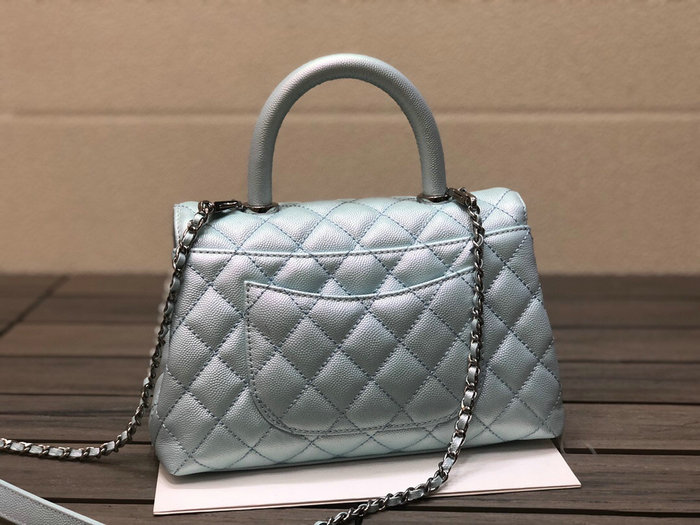 Chanel Small Flap Bag with Top Handle Shiny Blue A92990