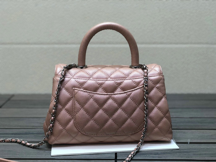 Chanel Small Flap Bag with Top Handle Shiny Pink A92990