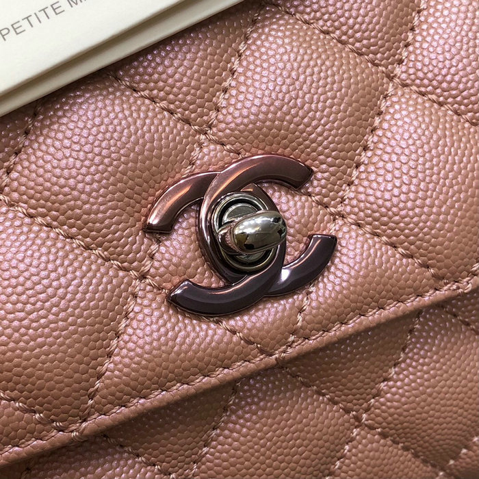 Chanel Small Flap Bag with Top Handle Shiny Pink A92990