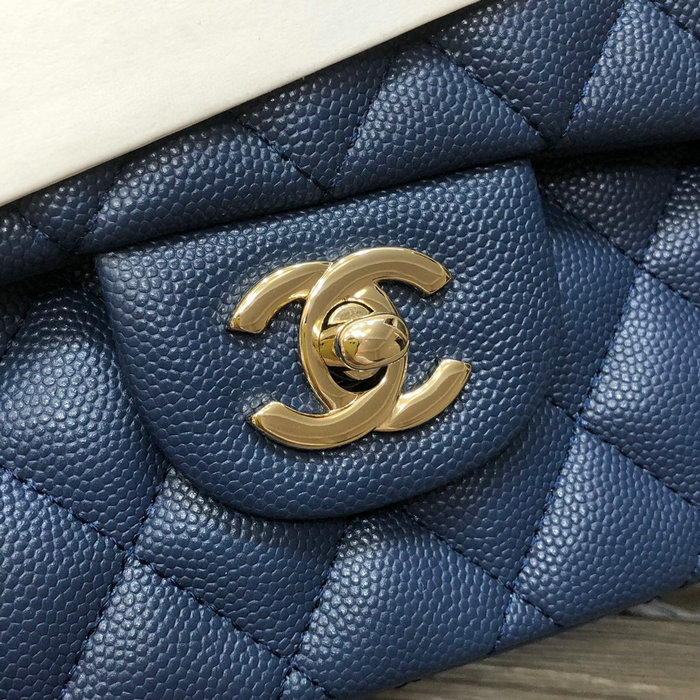 Classic Chanel Grained Calfskin Medium Flap Bag Blue CF1112