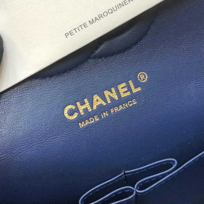 Classic Chanel Grained Calfskin Medium Flap Bag Blue CF1112