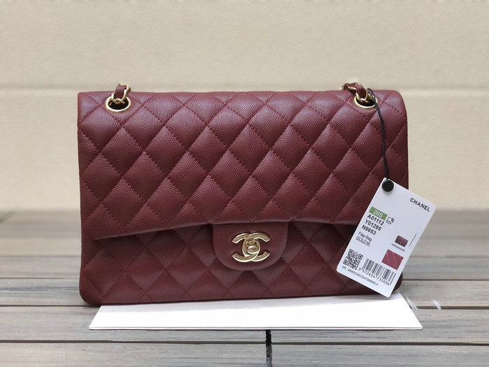 Classic Chanel Grained Calfskin Medium Flap Bag Burgundy CF1112