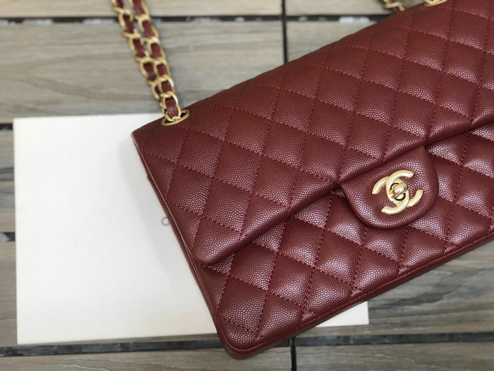 Classic Chanel Grained Calfskin Medium Flap Bag Burgundy CF1112