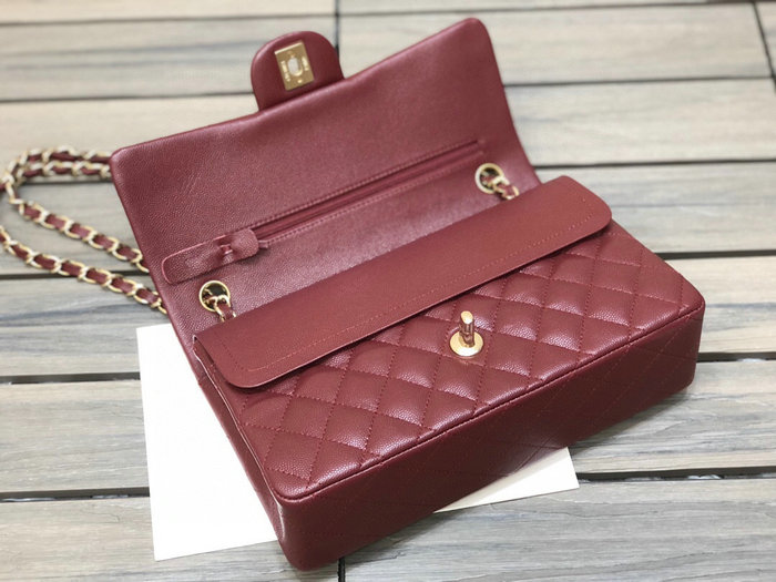 Classic Chanel Grained Calfskin Medium Flap Bag Burgundy CF1112