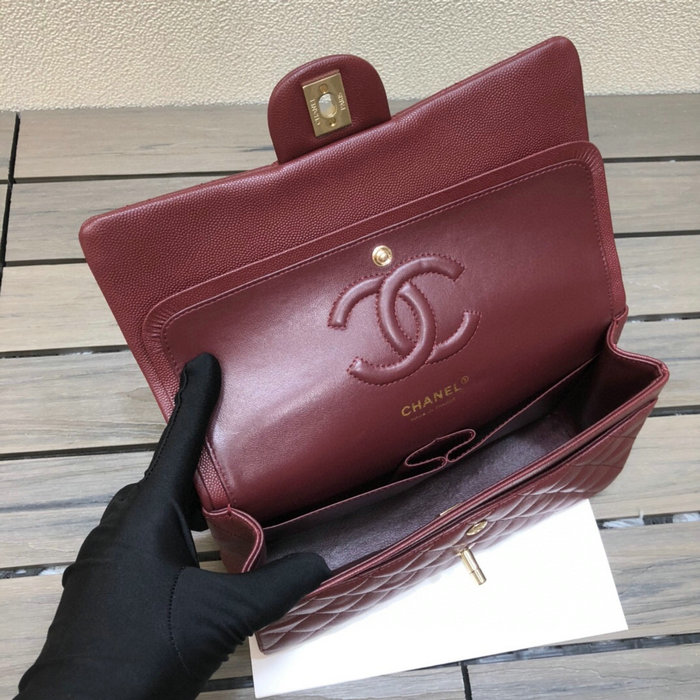 Classic Chanel Grained Calfskin Medium Flap Bag Burgundy CF1112