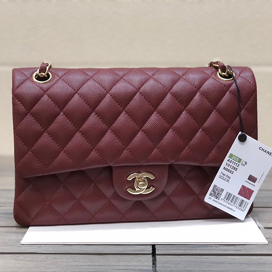 Classic Chanel Grained Calfskin Medium Flap Bag Burgundy CF1112