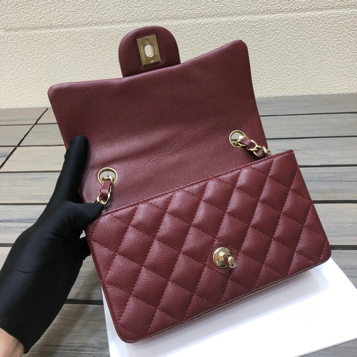 Classic Chanel Grained Calfskin Small Flap Bag Burgundy CF1116