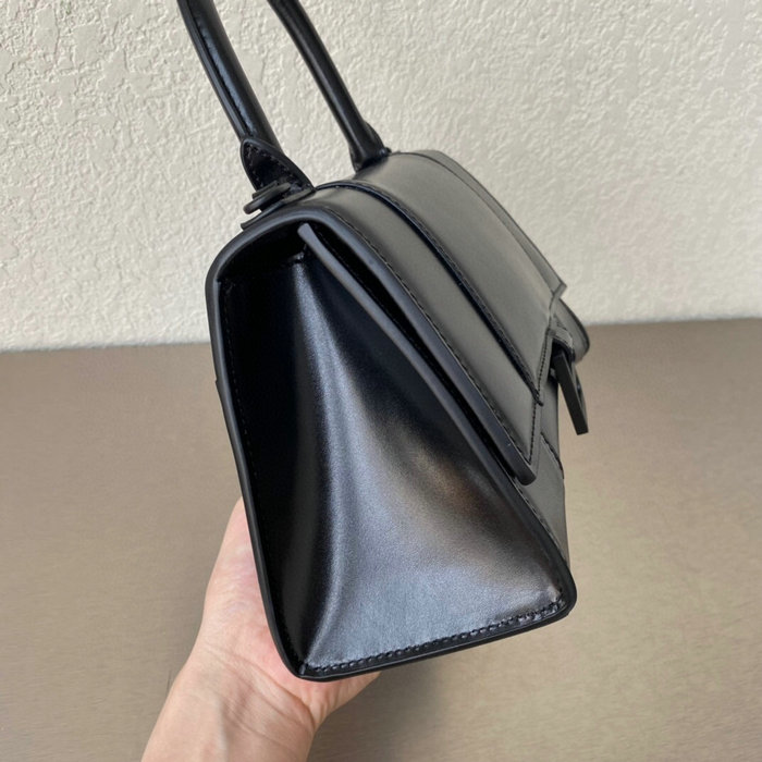 Balenciaga Box calfskin Hourglass Top Handle Bag Black B59354