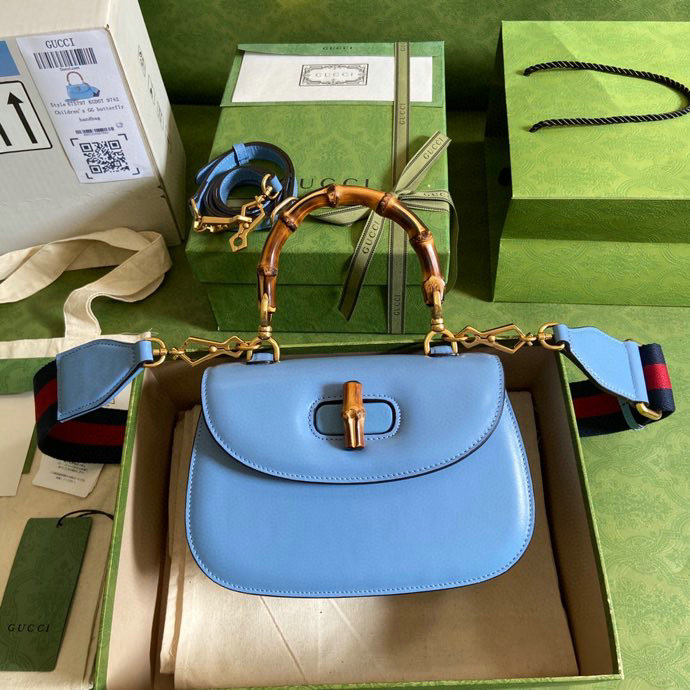 Gucci Small top handle bag with Bamboo Blue 675797