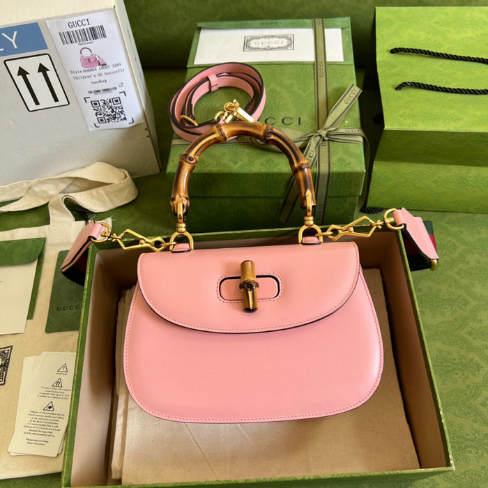 Gucci Small top handle bag with Bamboo Pink 675797