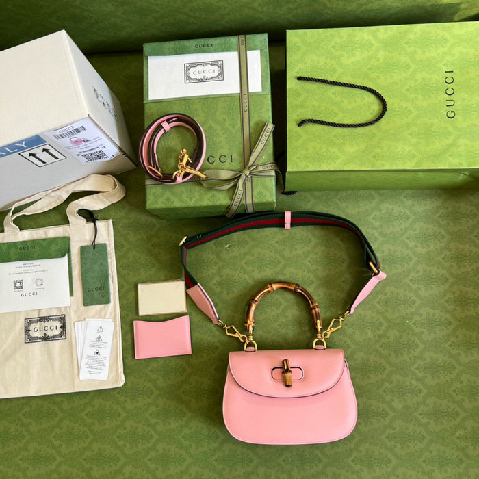 Gucci Small top handle bag with Bamboo Pink 675797