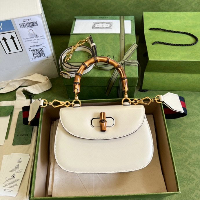 Gucci Small top handle bag with Bamboo White 675797