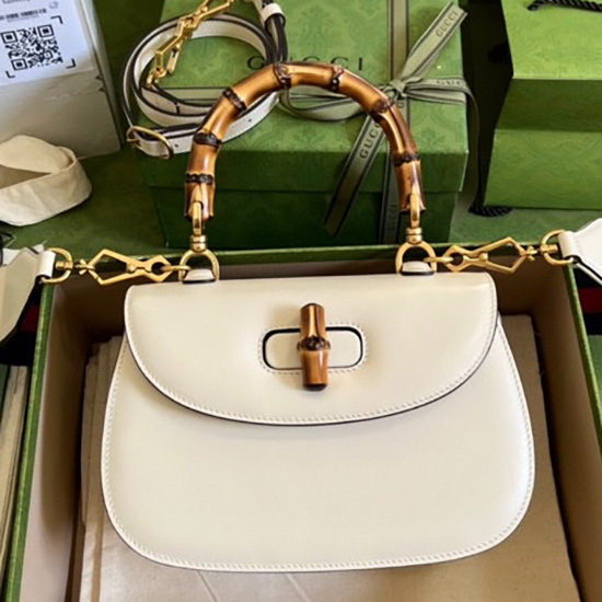 Gucci Small top handle bag with Bamboo White 675797