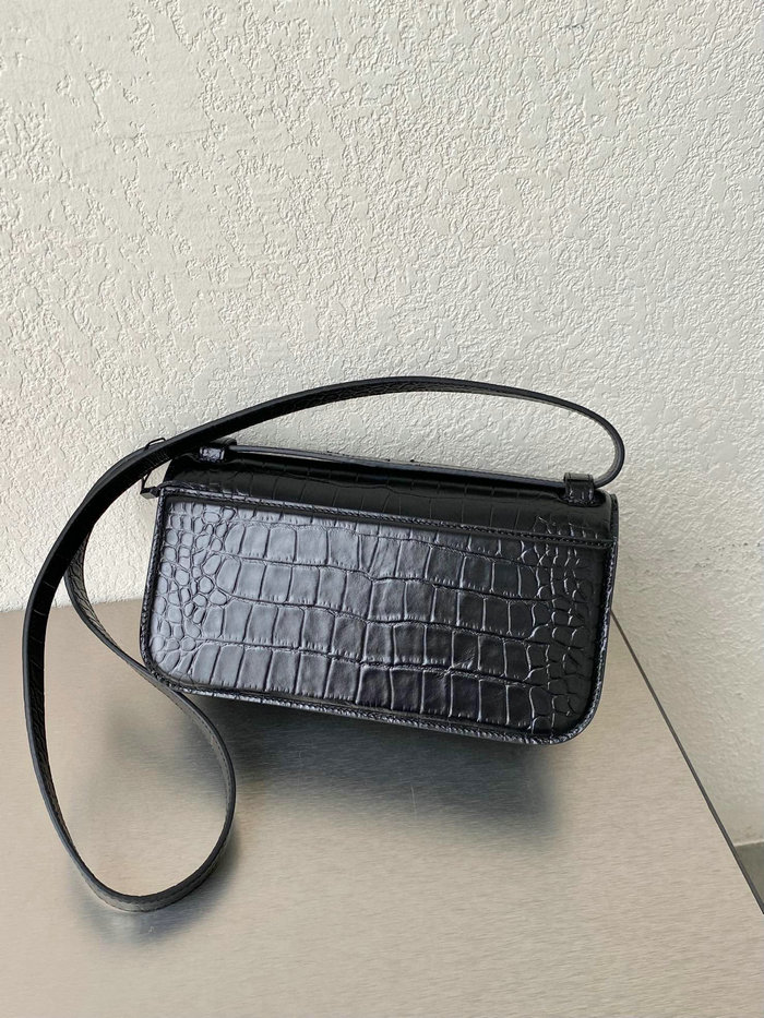 Balenciaga Gossip Small Croc-embossed Leather Shoulder Bag Black 674693