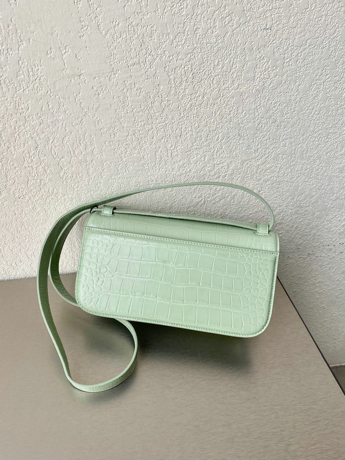 Balenciaga Gossip Small Croc-embossed Leather Shoulder Bag Light Green 674693