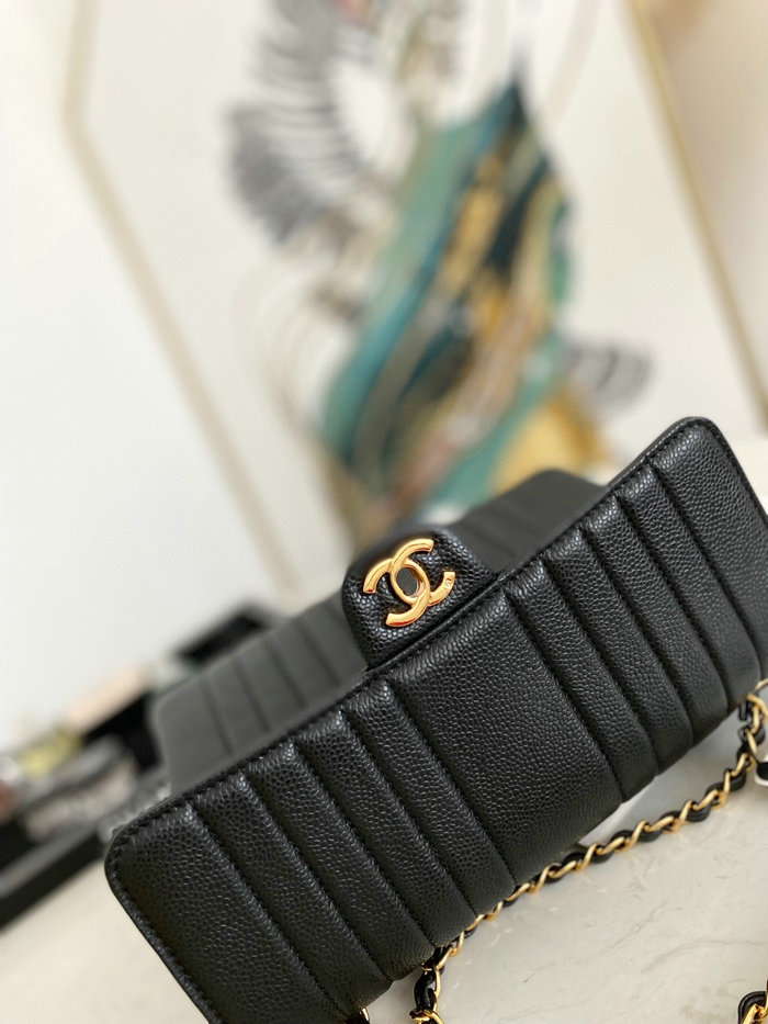 Chanel Grained Calfskin Flap Shoulder Bag Black AS6006