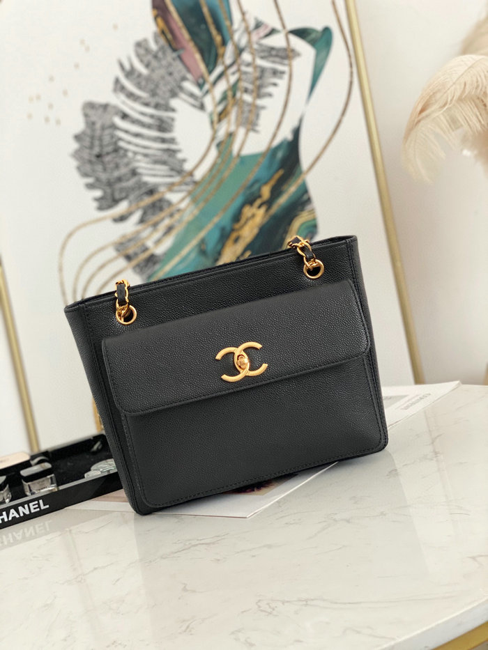 Chanel Grained Calfskin Shoulder Bag Black AS6706