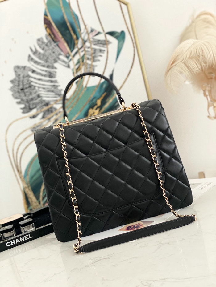 Chanel Lambskin Flap Bag with Top Handle Black A92237