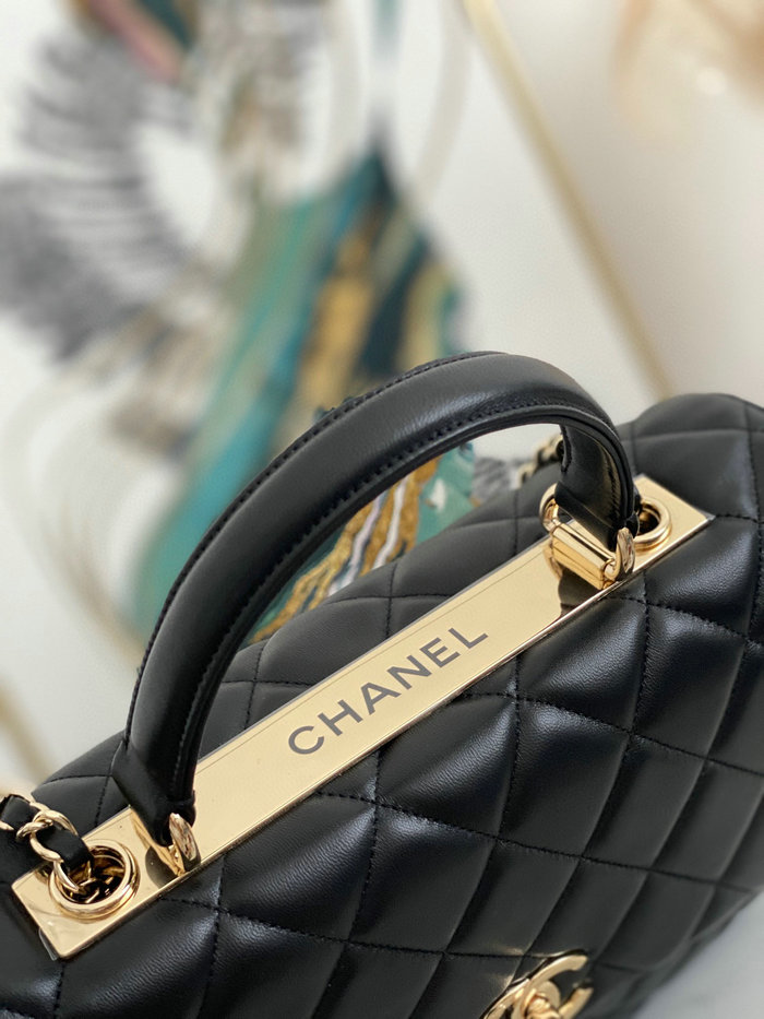 Chanel Lambskin Flap Bag with Top Handle Black A92237