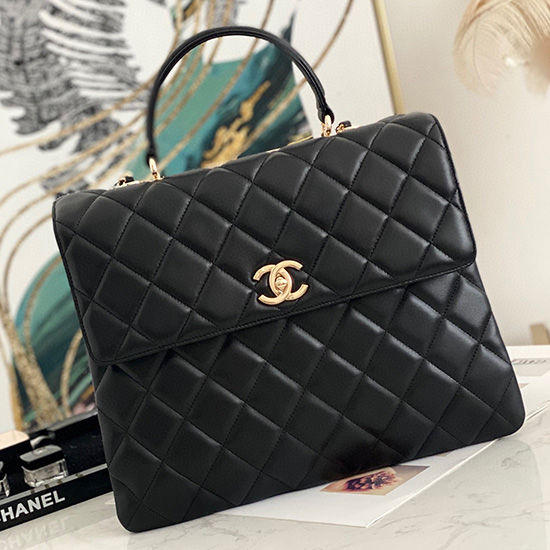 Chanel Lambskin Flap Bag with Top Handle Black A92237