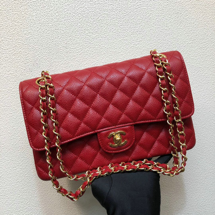 Classic Chanel Caviar Medium Flap Bag Red CF1112