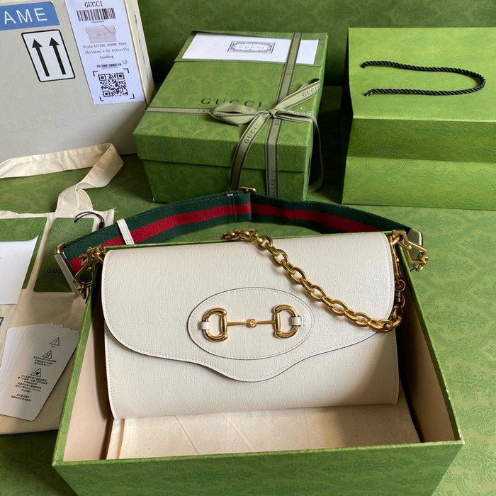 Gucci Horsebit 1955 Small Leather Bag White 677286