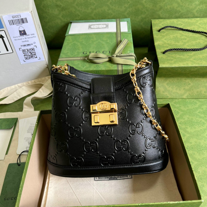 Gucci Leather Small GG shoulder Bag Black 675788