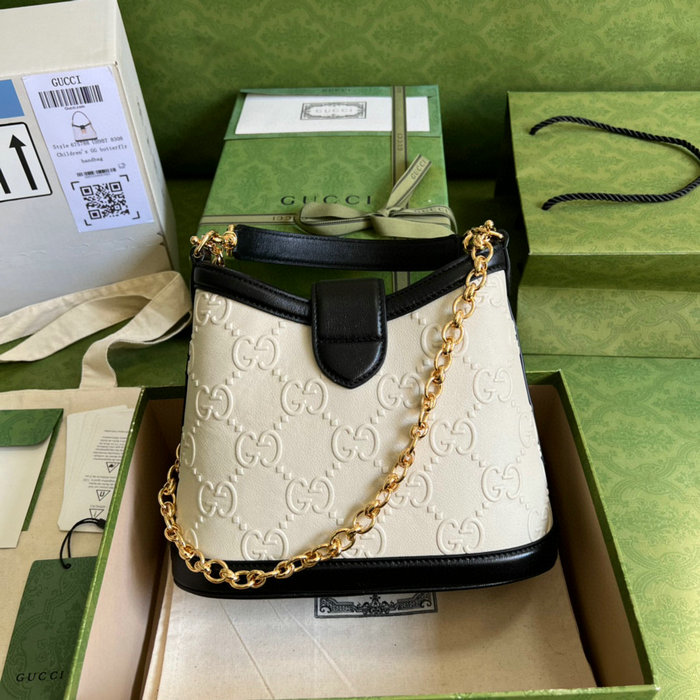 Gucci Leather Small GG shoulder Bag White 675788