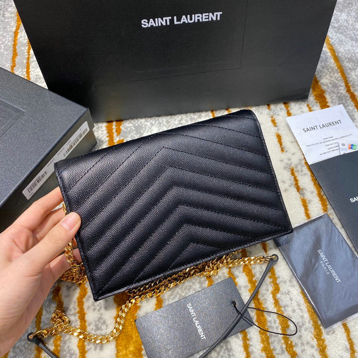 Saint Laurent Envelope Chain Wallet Black with Gold 393953