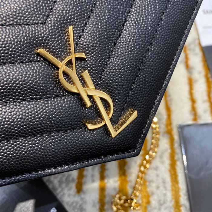 Saint Laurent Envelope Chain Wallet Black with Gold 393953