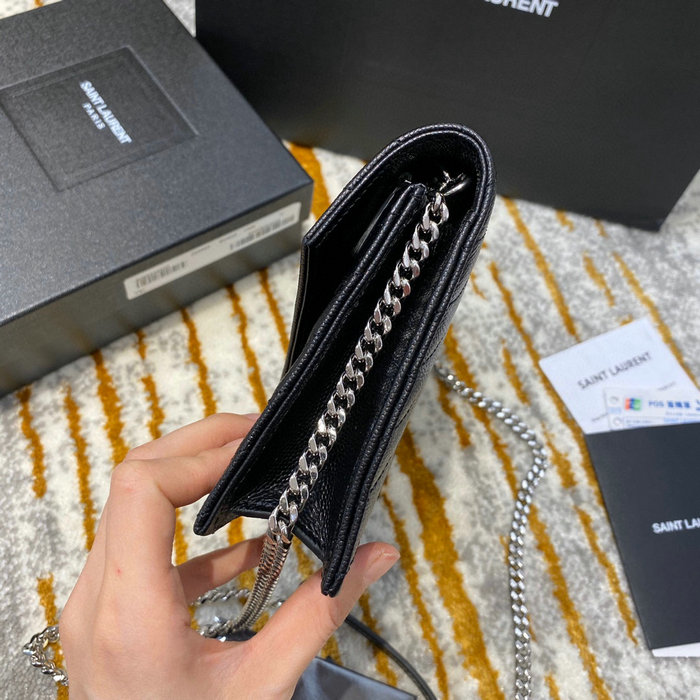 Saint Laurent Envelope Chain Wallet Black with Silver 393953