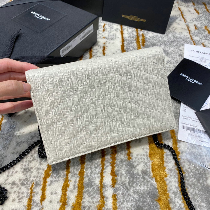 Saint Laurent Envelope Chain Wallet White with Black 393953