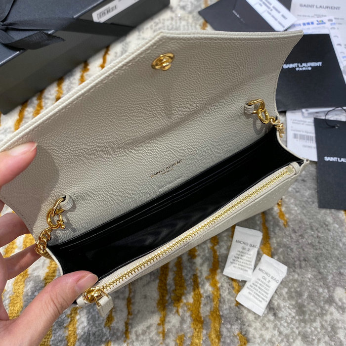 Saint Laurent Envelope Chain Wallet White with Gold 393953