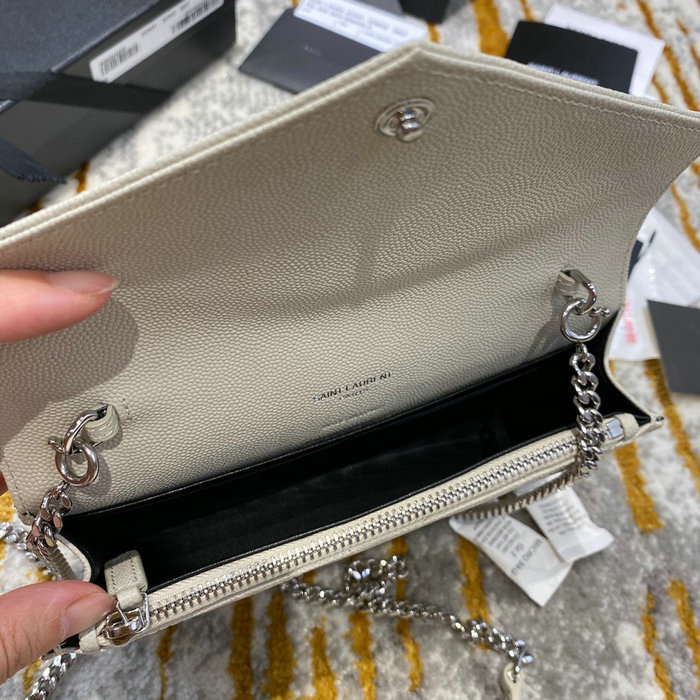 Saint Laurent Envelope Chain Wallet White with Silver 393953