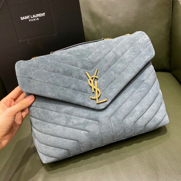 Saint Laurent Medium Suede Loulou Chain Bag Blue 459749