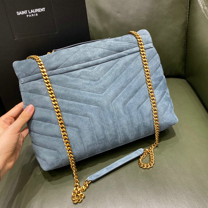 Saint Laurent Medium Suede Loulou Chain Bag Blue 459749