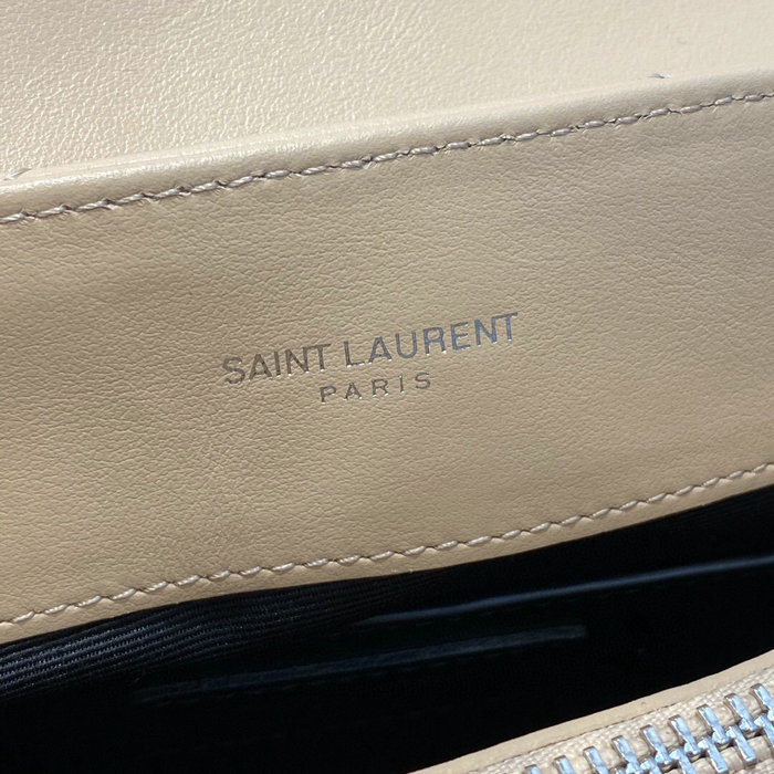 Saint Laurent Small Leather Loulou Chain Bag Beige with Silver 494699