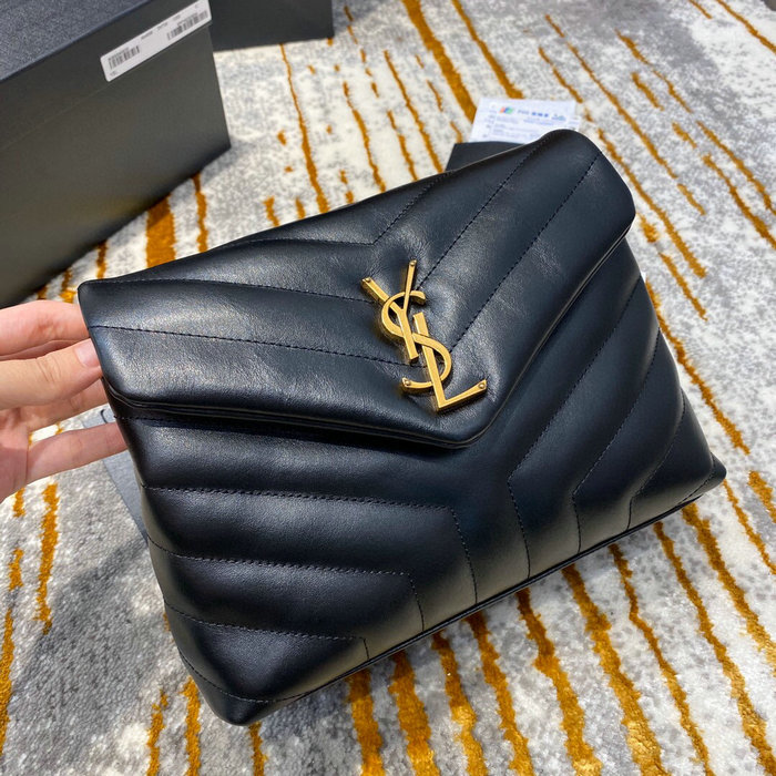 Saint Laurent Small Leather Loulou Chain Bag Black with Gold 494699