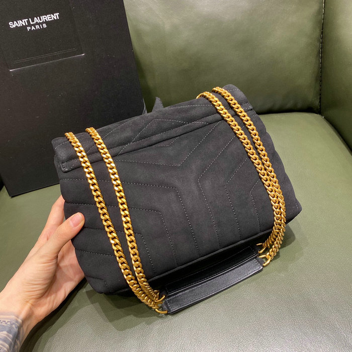 Saint Laurent Small Suede Loulou Chain Bag Black 494699